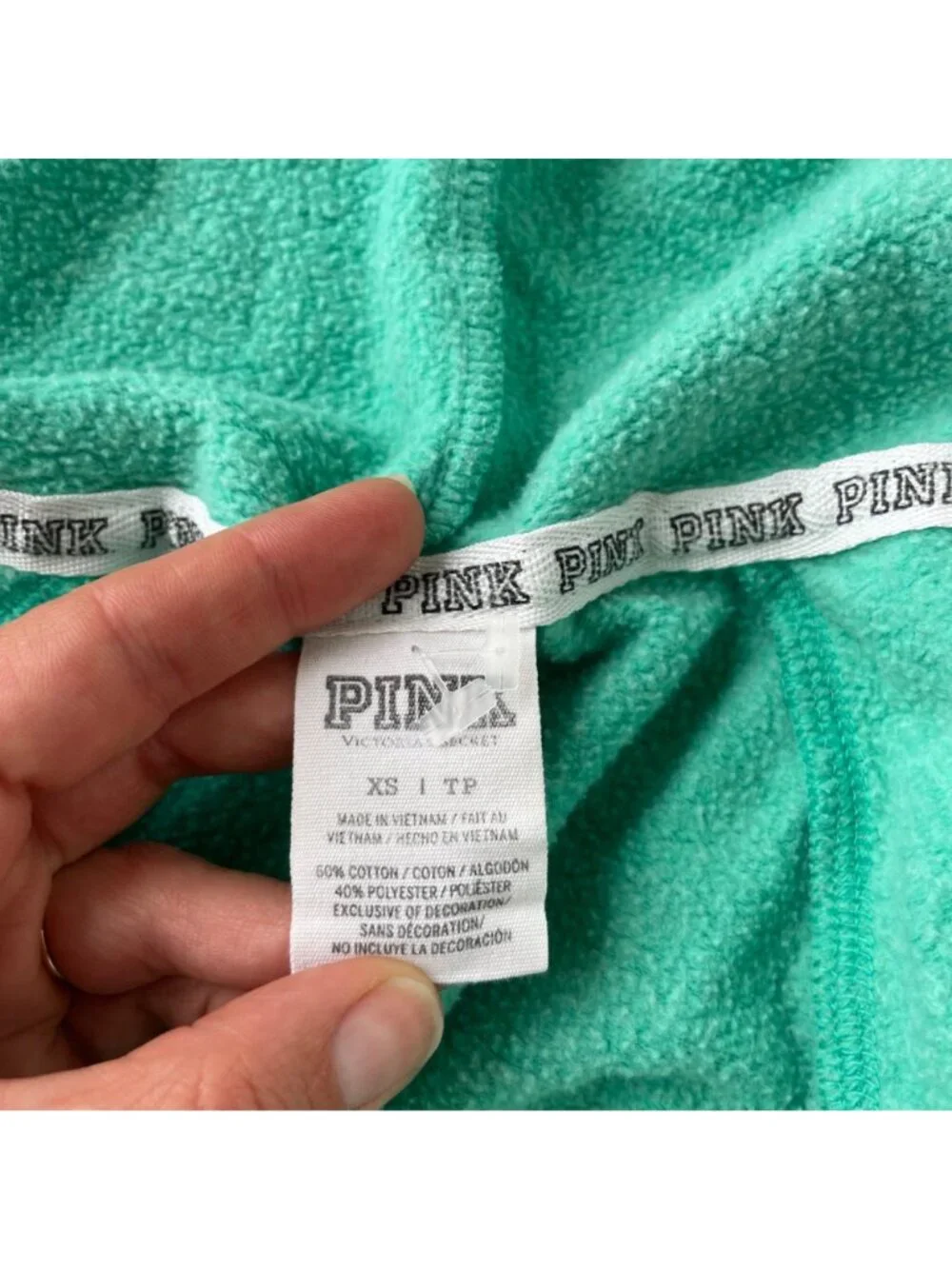 Victoria’s Secret PINK Y2K Zip Up Hoodie XS Green Logo Spellout Tuscan Mom 2010s - Picture 4 of 10